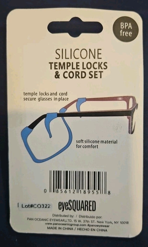eye SQUARED Silicone Templeocks & Cord Set.  Holds Glasses In Place