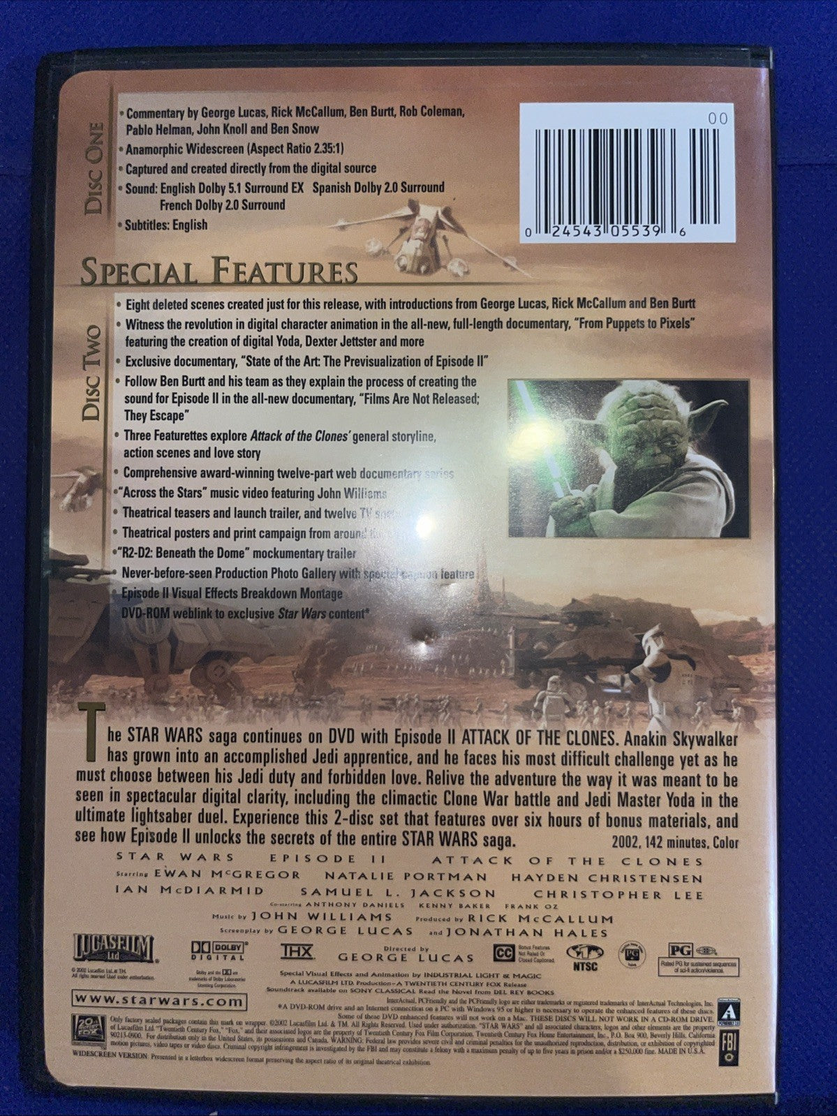 Star Wars Episode II: Attack of the Clones (DVD, 2002, 2-Disc Set, Widescreen...