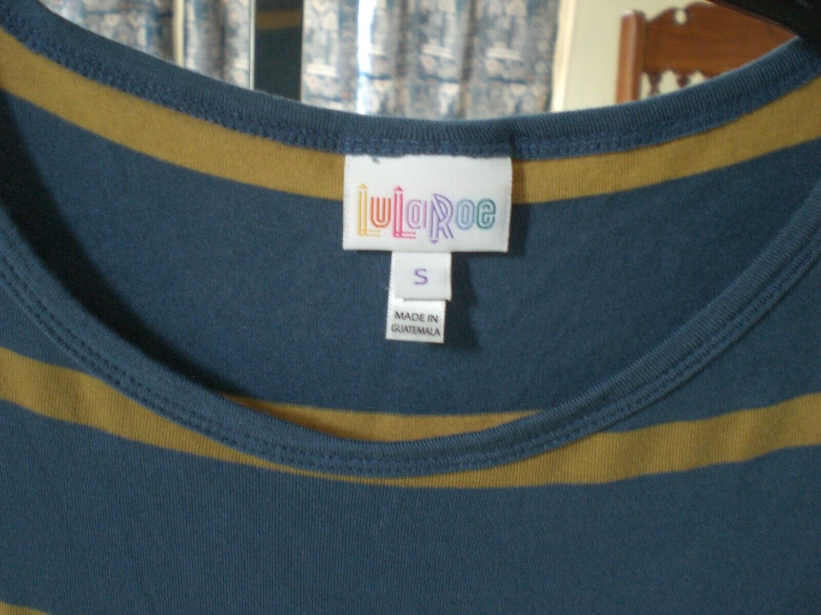 NWT Lularoe Julia Dress SMALL Aegean Blue and Mustard Stripe