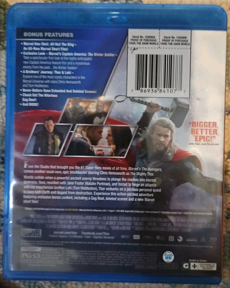 Thor: The Dark World (Blu-ray, 2013) New. No Digital Download