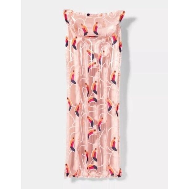 SUN SQUAD Pink Flamingo Inflatable Pool Float Mattress Built In Pillow New