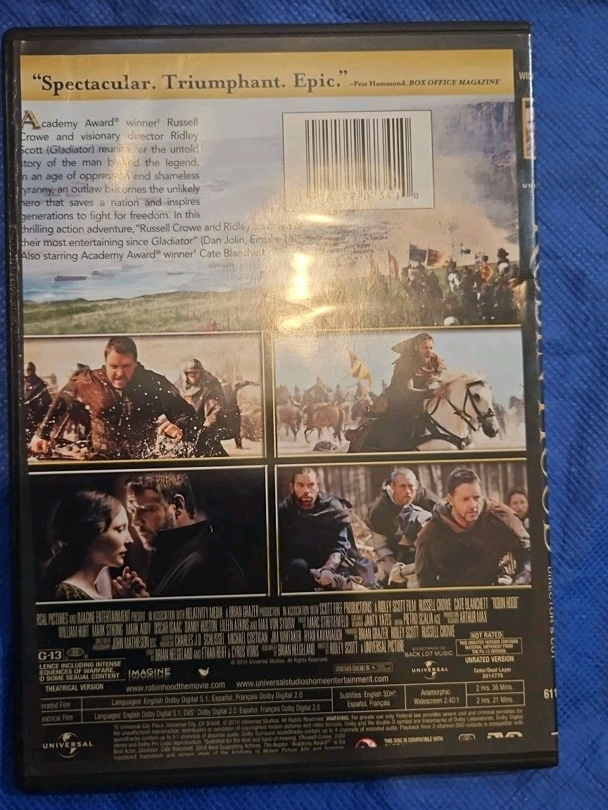 Robin Hood (DVD, 2010) Slimcase. Artwork Cropped. Tested