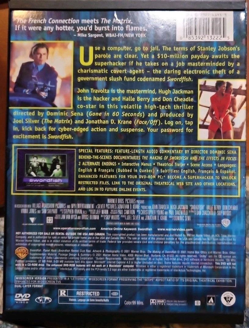 Swordfish (DVD, 2001) Tested. No Scratches