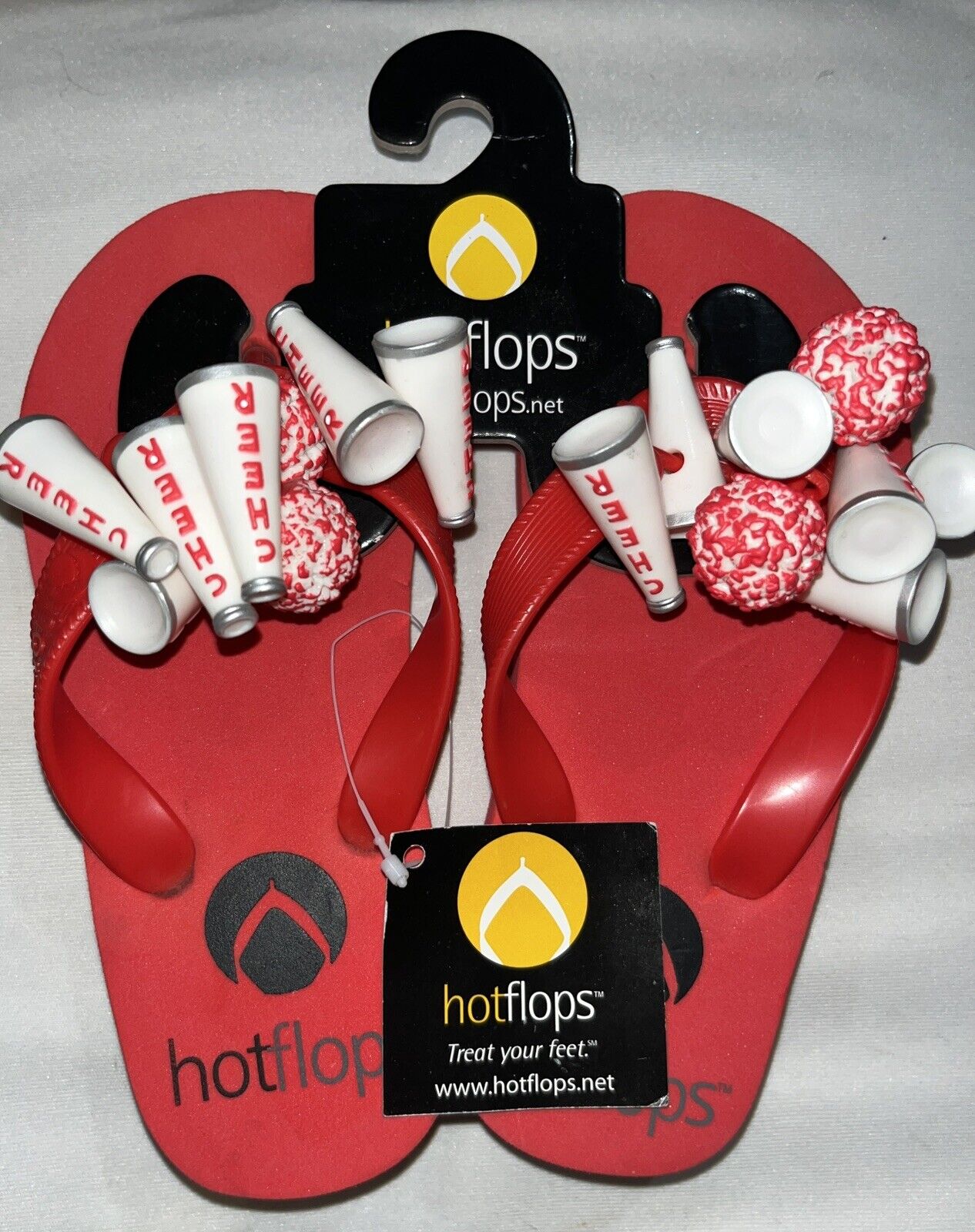 Hotflops Cheer Red Flop Flops Girls Small Size 11/12 NWT