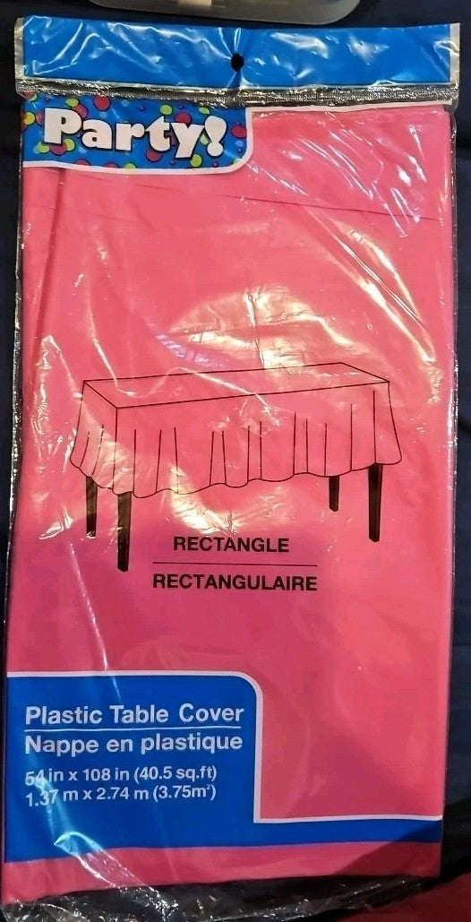 Party Disposable Hot Pink Rectangle Plastic Table Cover 54" x 108"