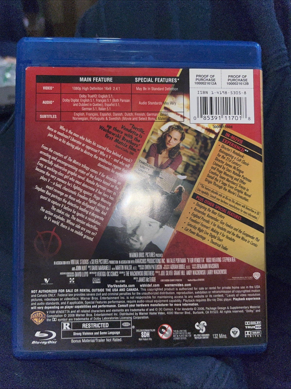 V for Vendetta (Blu-ray, 2005) Sealed