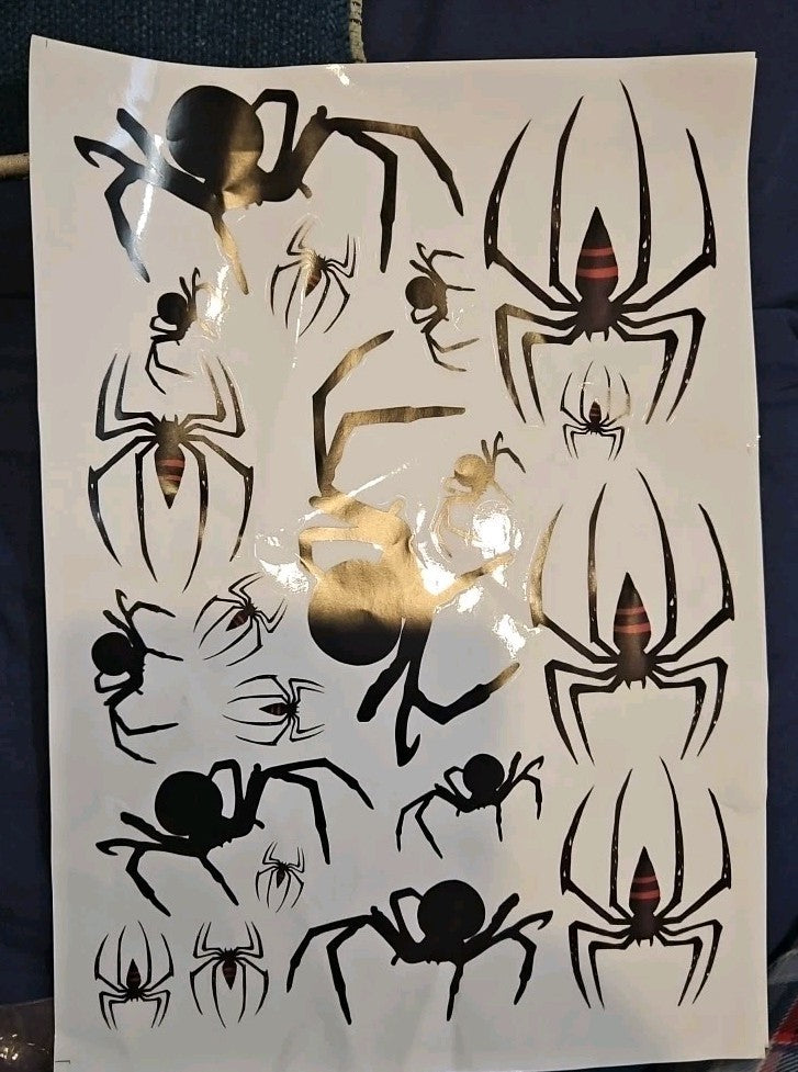 Halloween Decorations Stickers 4 Sheets 14" X 10" Bats Spiders Webs
