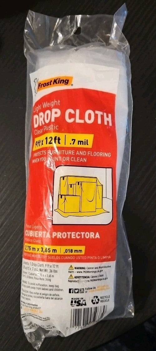 Frost King Lightweight Drop Cloth Wrap Clear Plastic 9' x 12' .7 mil Furniture