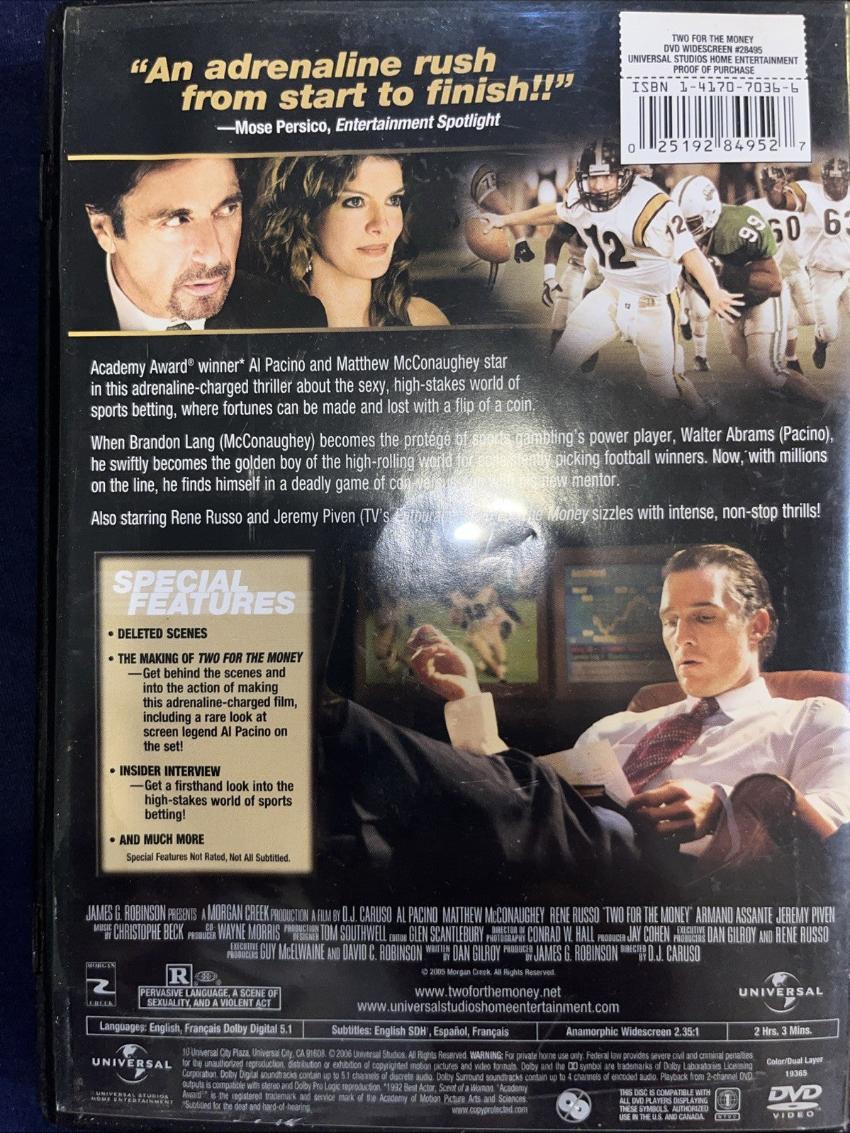 Two for the Money (DVD, 2006, Anamorphic Widescreen) Sealed