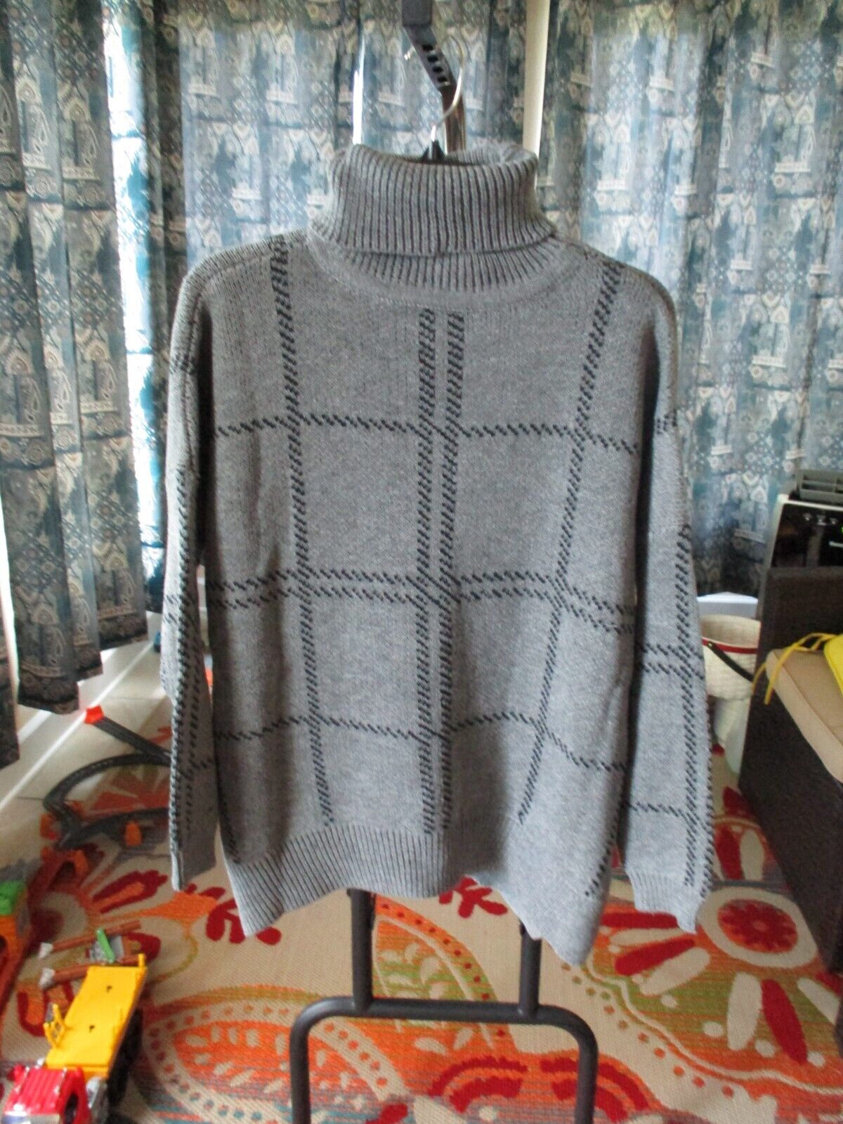 JODIFL Charcoal and Black Grid Turtleneck Sweater XS NEW