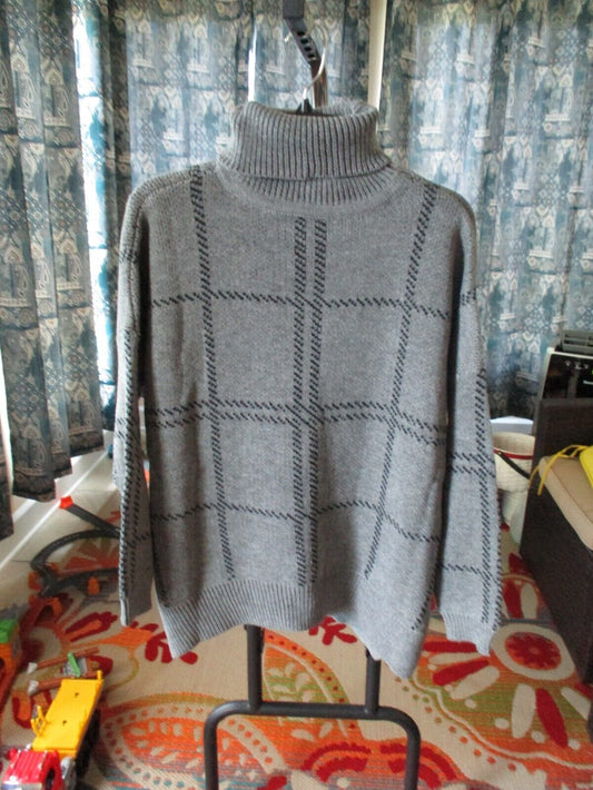 JODIFL Charcoal and Black Grid Turtleneck Sweater XS NEW