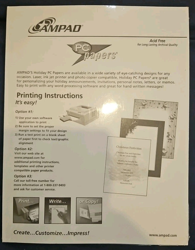 Ampad PC Papers 25 Specialty Sheets- Holiday Icon 8.5 X 11" 24lb VTG Christmas