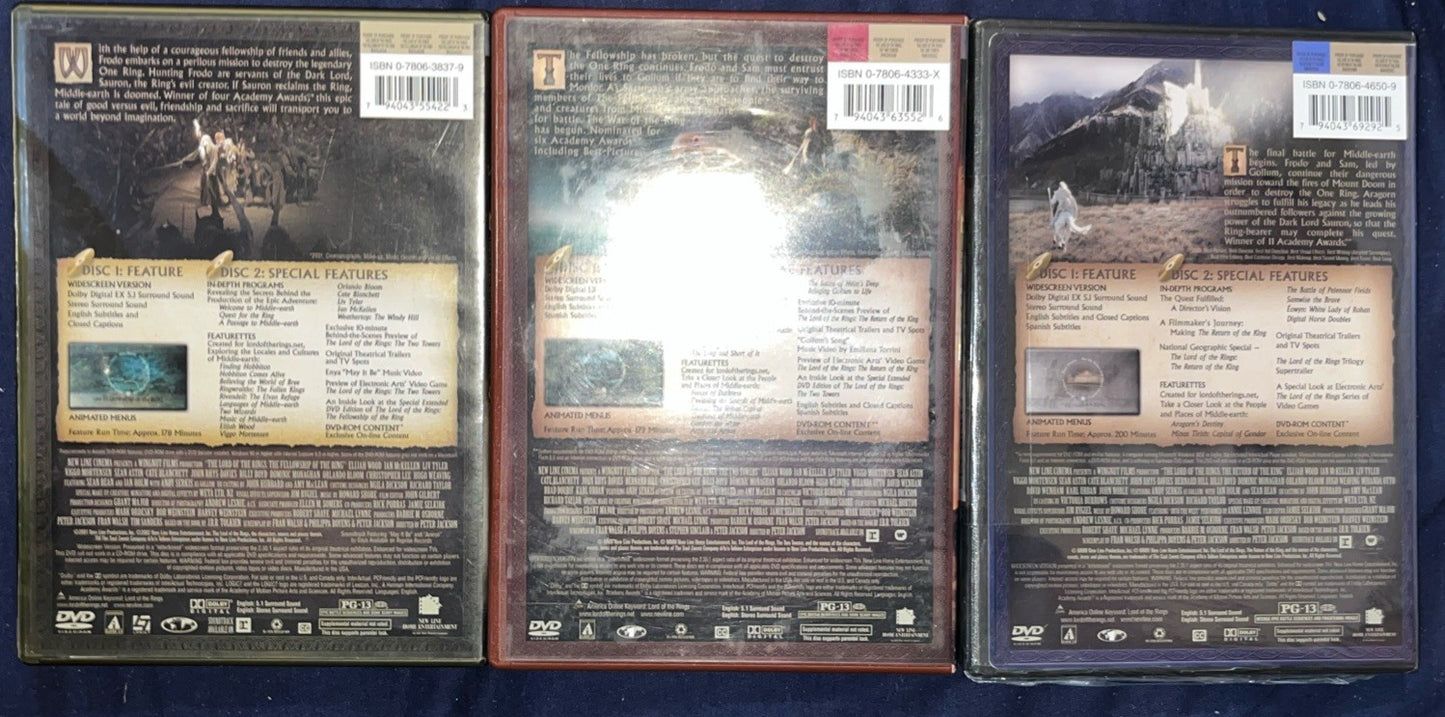 Lord of the Rings-Motion Picture Trilogy (DVD) Widescreen. No Digital Downloads