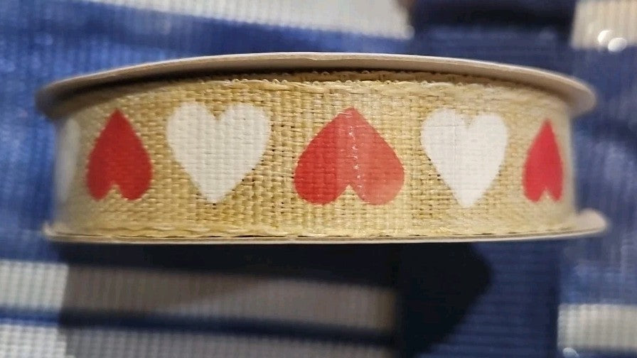Valentine's Day White & Red Hearts Ribbon 5/8" x 36"