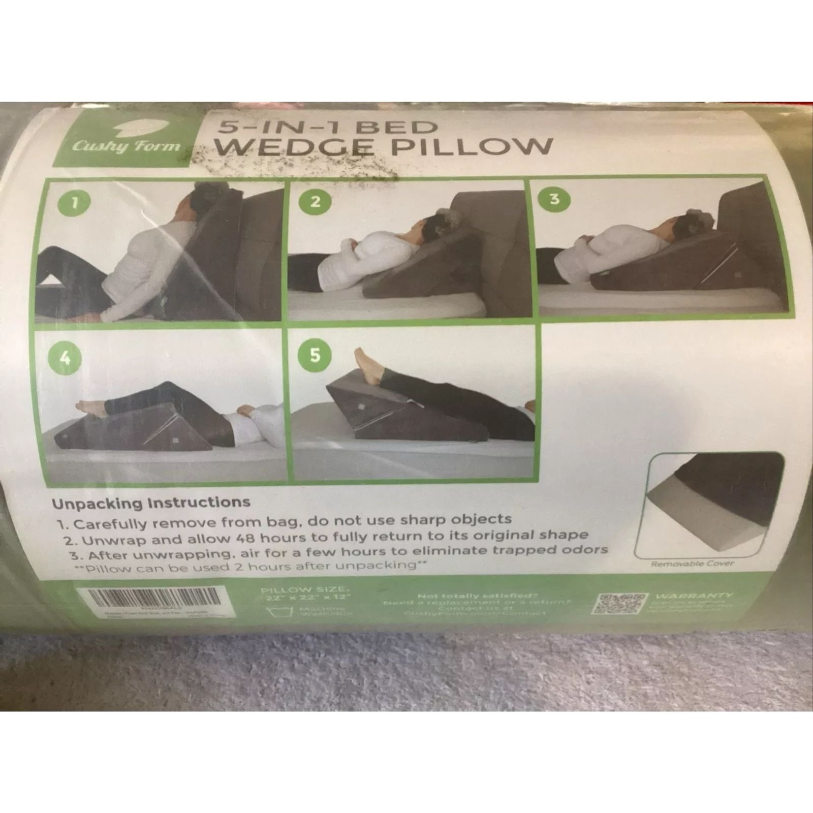 Cushy Form Grey Orthopedic Bed Wedge Pillow 22" x 22" x 12" - Factory Sealed
