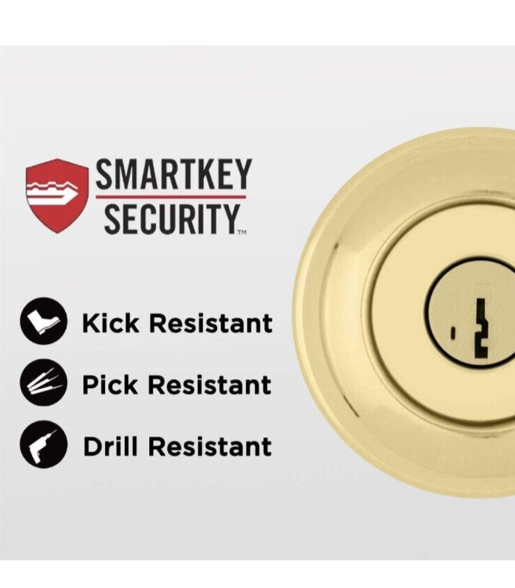 Kwikset Juno Polished Brass Entry Door Knob Featuring SmartKey Security