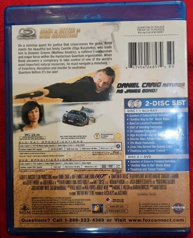 Quantum of Solace (Blu-ray/DVD, 2-Disc) No Digital Downloads. New Sealed
