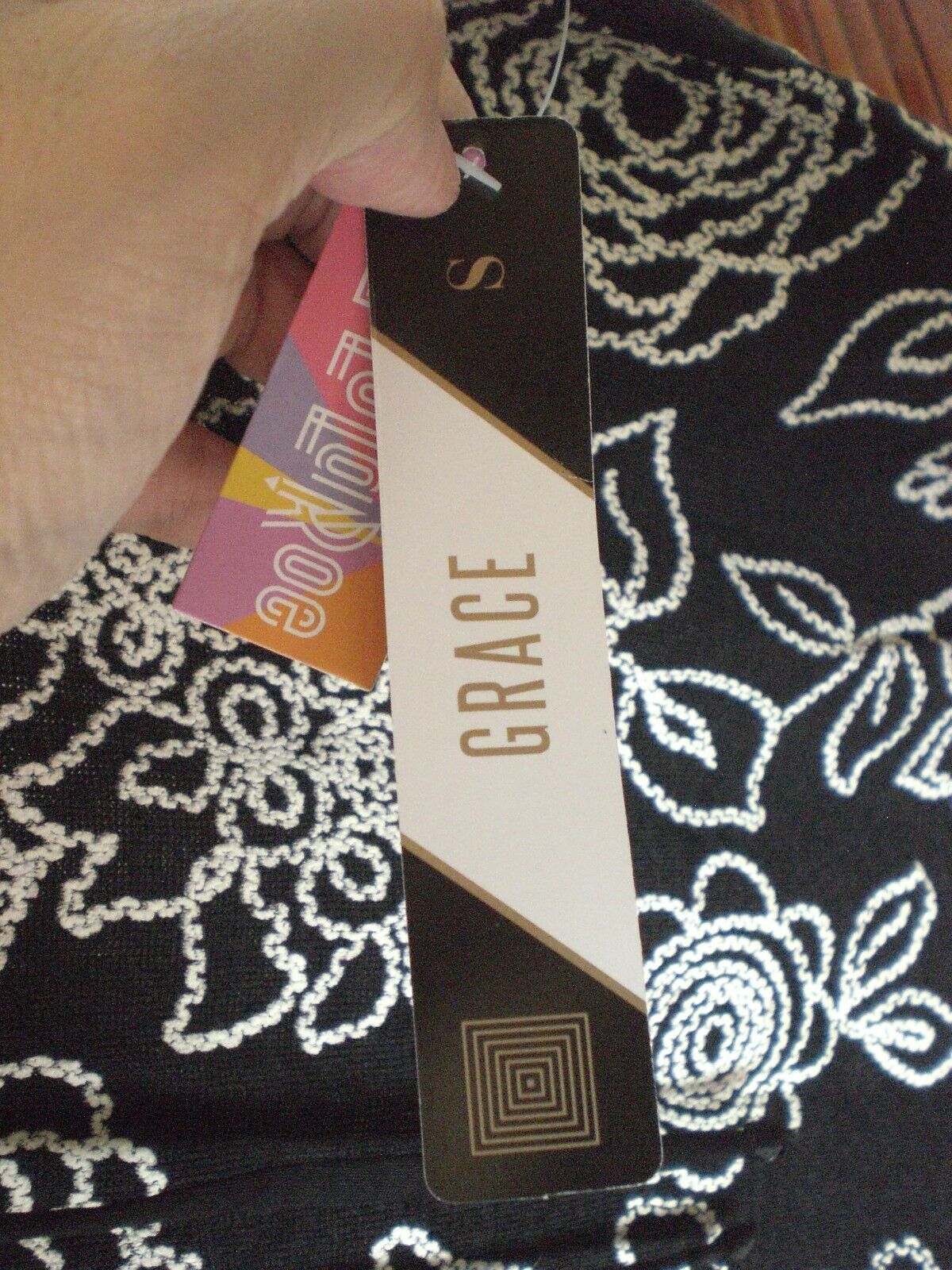 LuLaRoe NWT Elegant Grace Top Shirt Blouse Black with White Floral and Lace