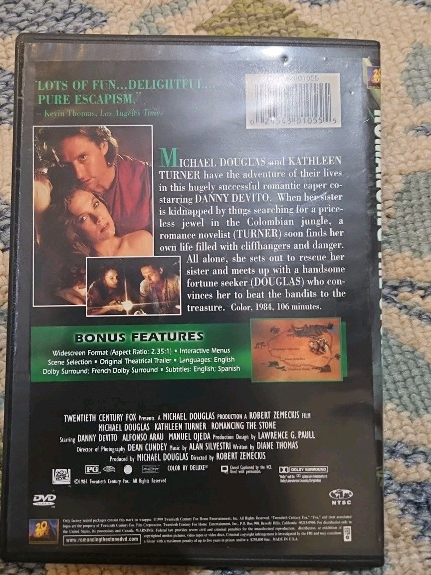 Romancing The Stone 1984 Film  DVD  Widescreen. Tested slim case cropped artwork