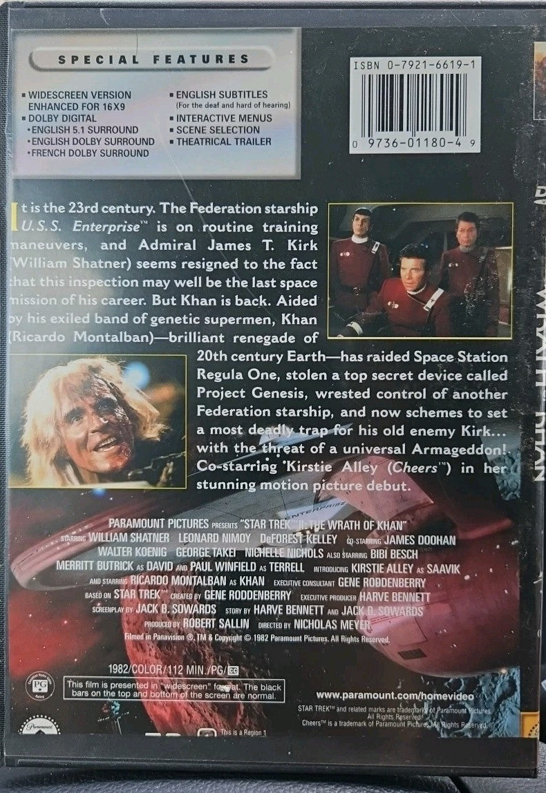 Star Trek II: The Wrath of Khan (DVD, 1982) Slim Case. Cropped Artwork. Tested