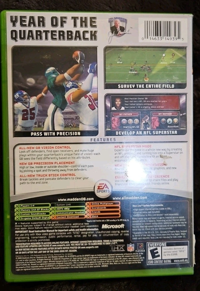Madden NFL 06 (Microsoft Xbox, 2005) Tested. No Scratches. New Case