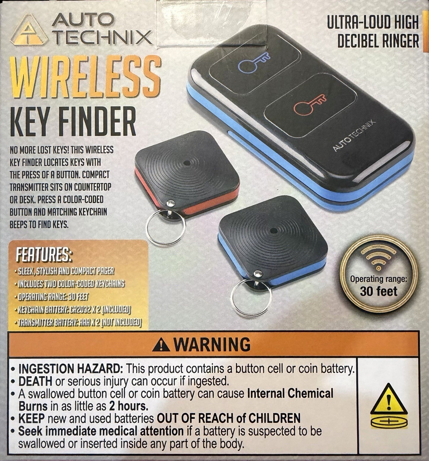 Wireless Key Finder-Auto Technix - Ultra-Loud High Decibel Ringer -30 Feet Range