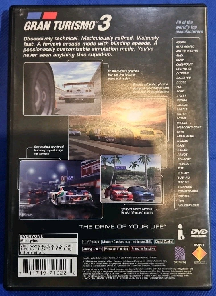 Gran Turismo 3 (PS2) Mint. Tested. w/Manual