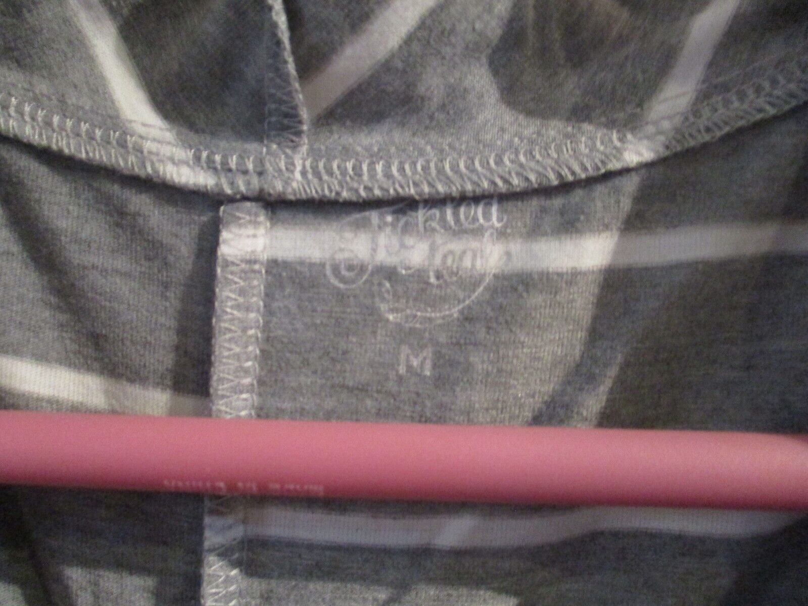 Tickled Teal Grey with White Stripes and Lace Asymmetrical Cardigan Medium