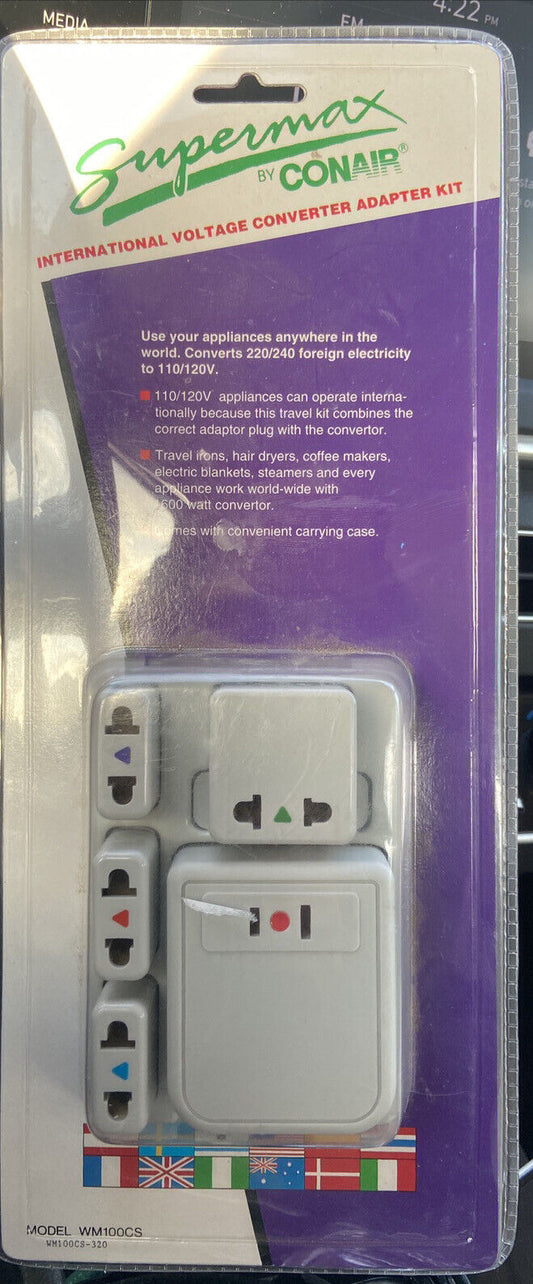 SUPERMAX BY CONAIR WM100CS INTERNATIONAL VOLTAGE CONVERTER ADAPTER KIT WITH CASE