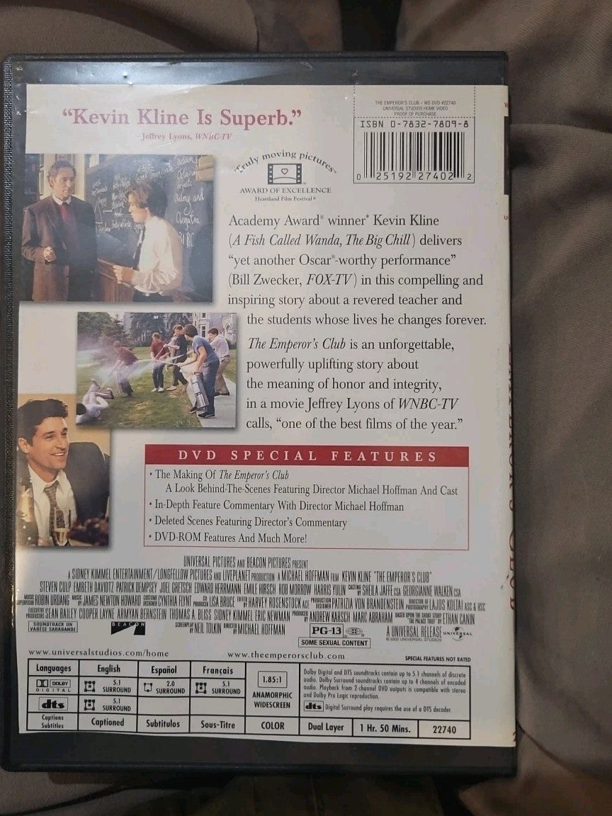 The Emperor's Club (DVD, 2002) Tested cropped artwork slim case, 