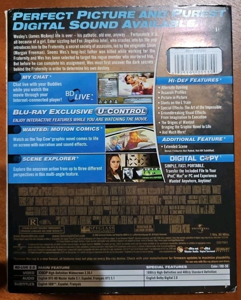 Wanted (Blu-ray, 2008) New. No Digital Download