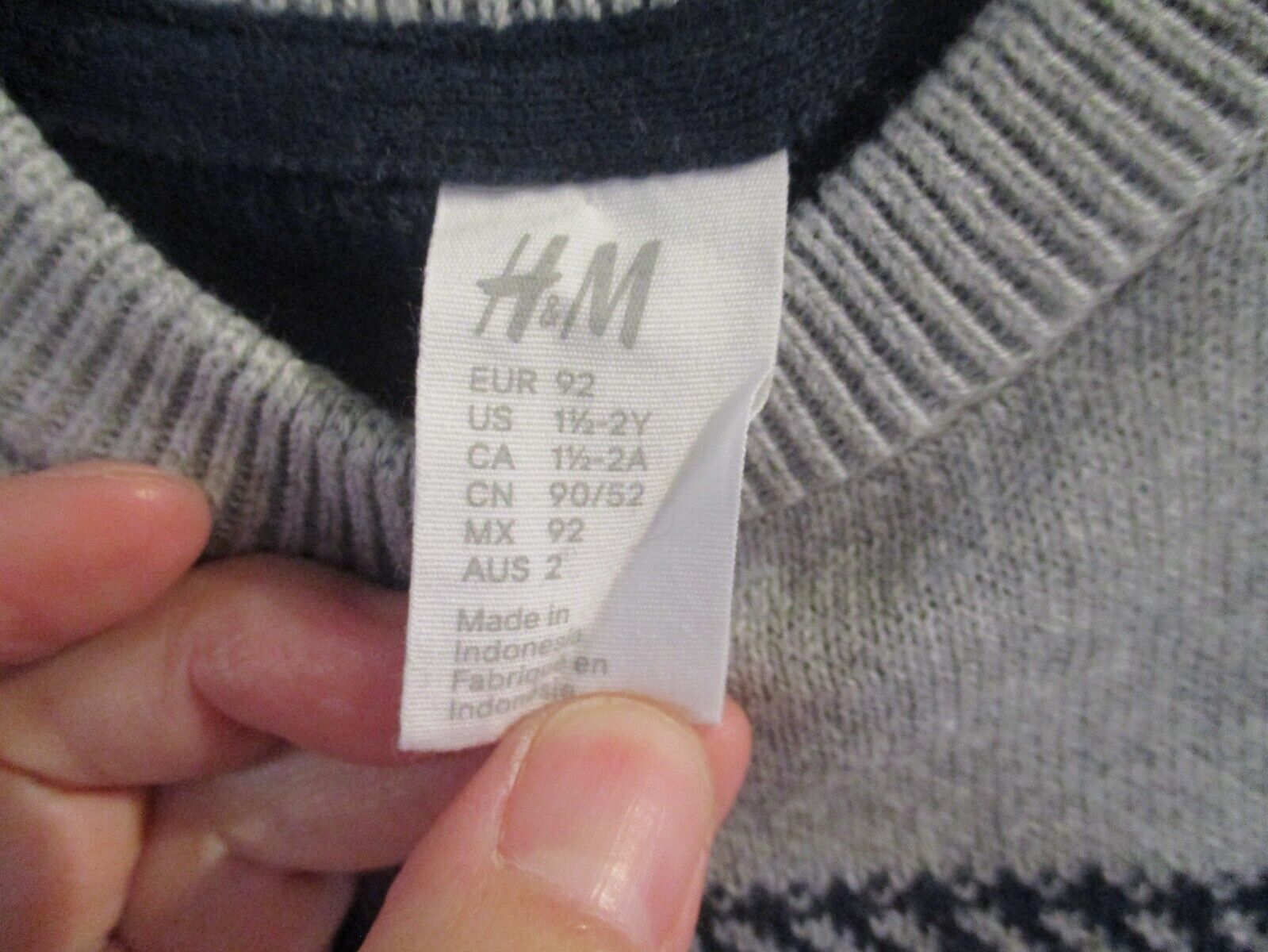 H&M Navy and Gray Fox Fair Isle Sweater 1½ - 2 Yrs