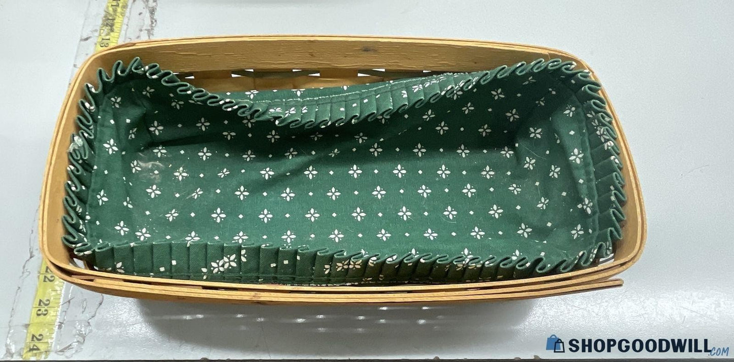 1999 Longaberger Cracker Basket Woven Red Green Blue + Green & Awning Liners