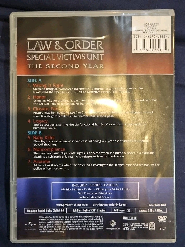 Law & Order: Special Victims Unit - The Second Year (DVD, 2005, 3-Disc Set)