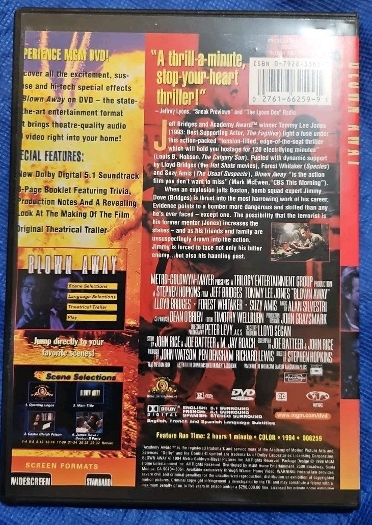 Blown Away (DVD, Standard & Letterbox Movie Time) Artwork Cut. Tested. Slimcase