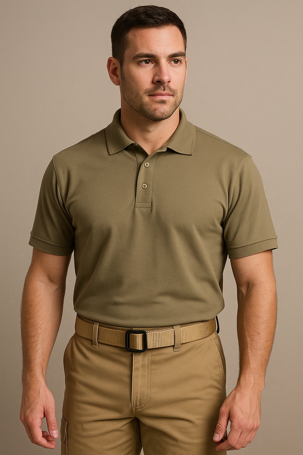 Khaki Web Belt 37.5 X 1.75" " Fits Max 34" Waist Buckle + Touch Fastener