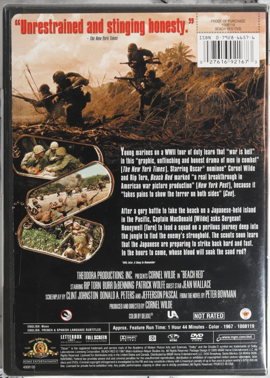 NEW - Beach Red (DVD, 2005) -- Cornel Wilde Rip Torn Patrick Wolfe Jean Wallace