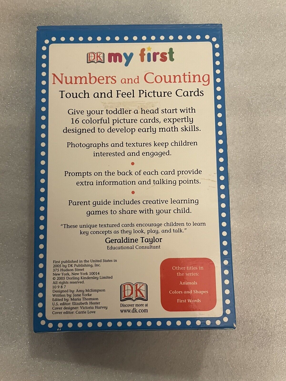 My First Numbers and Counting : Touch and Feel Picture Cards by Jane Yorke...