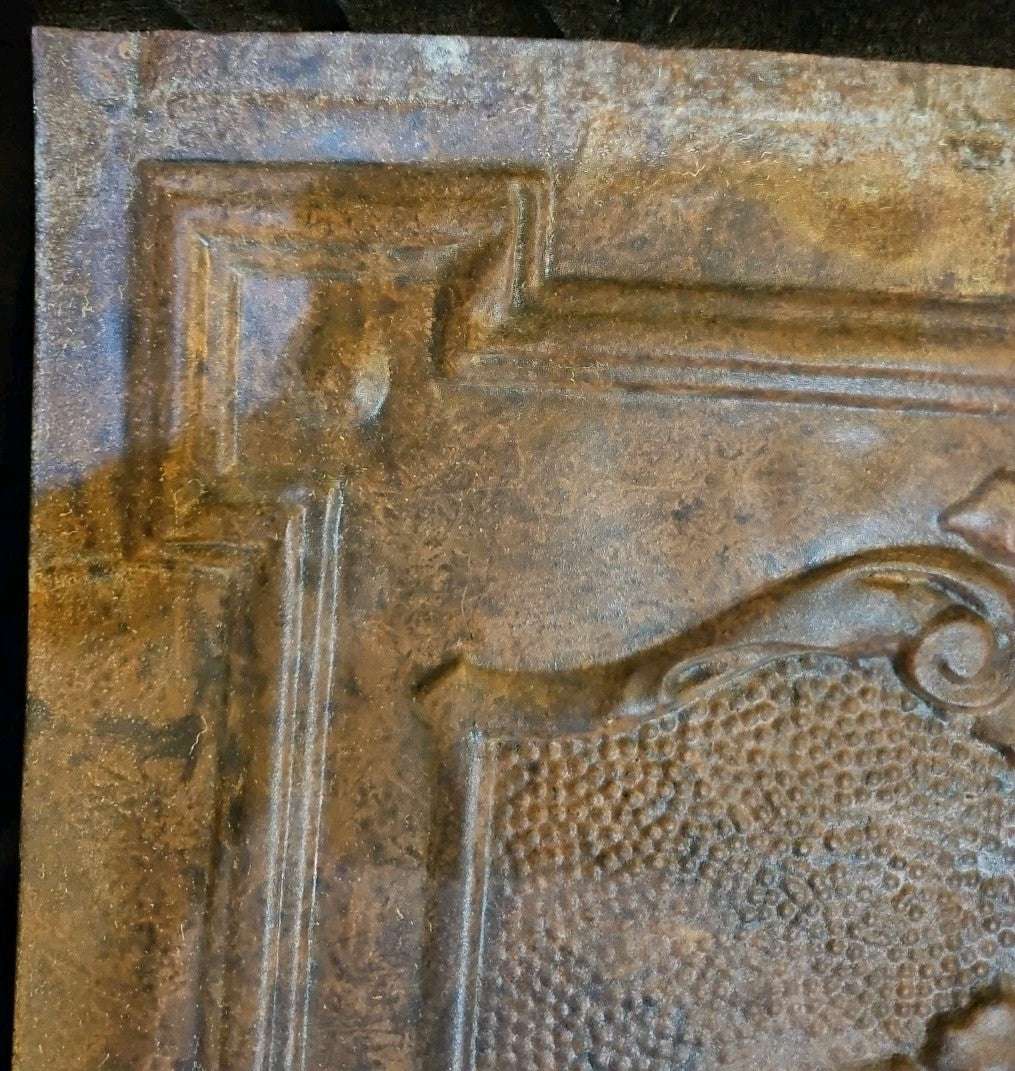 Bronze Colored Stamped Steel Fireplace Antique Cover ~27” x 22”
