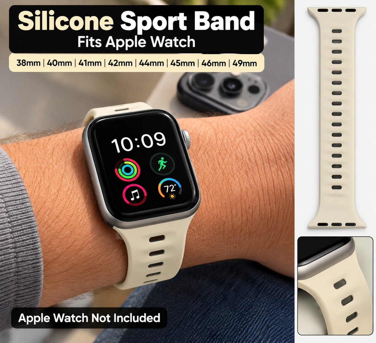 Band Fits Apple Watch 38 40 41 42mm Series 1-11 SE Cream Silicone...