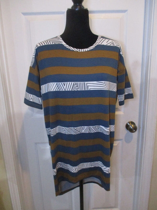 LuLaRoe Irma Blue Brown Black White Stripe Tunic XXS NWOT