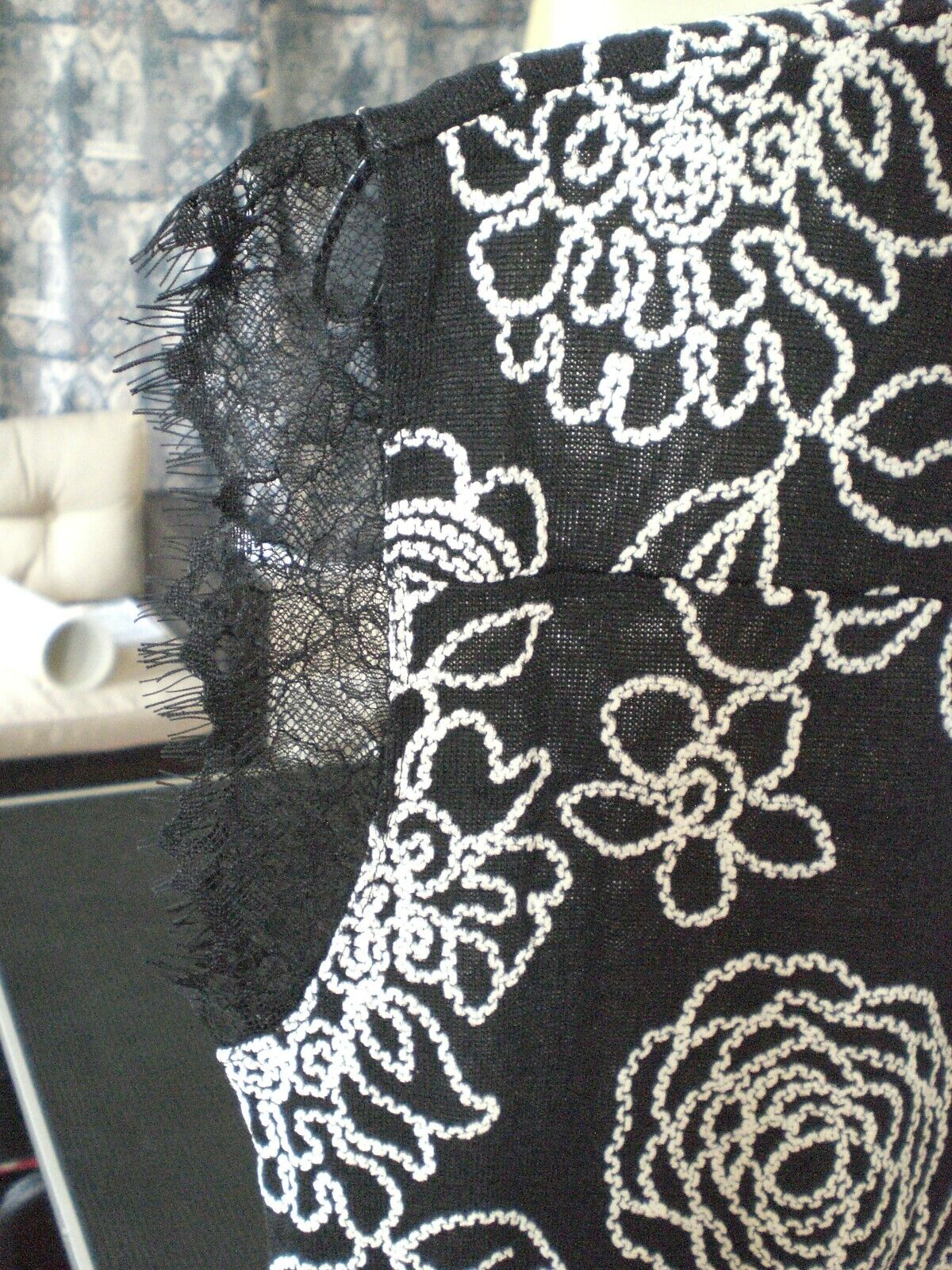 LuLaRoe NWT Elegant Grace Top Shirt Blouse Black with White Floral and Lace