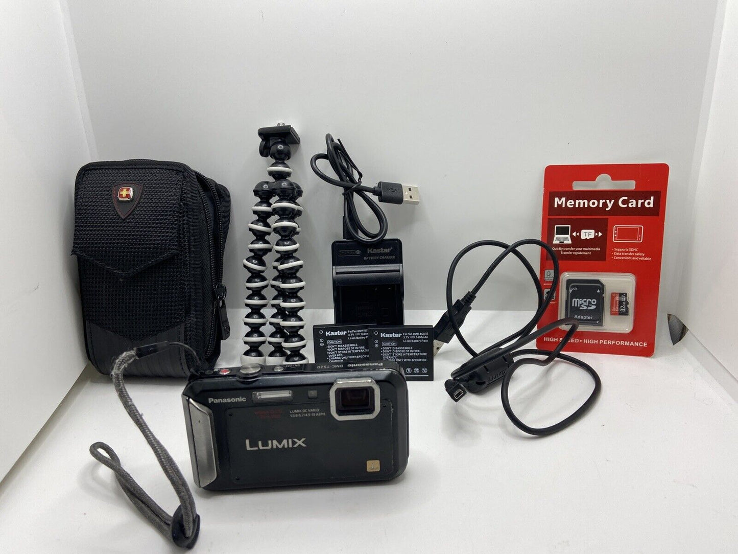Panasonic Lumix DMC-TS20 16MP Batteries+Charger+USB+Case+Tripod+32GB SD BUNDLE