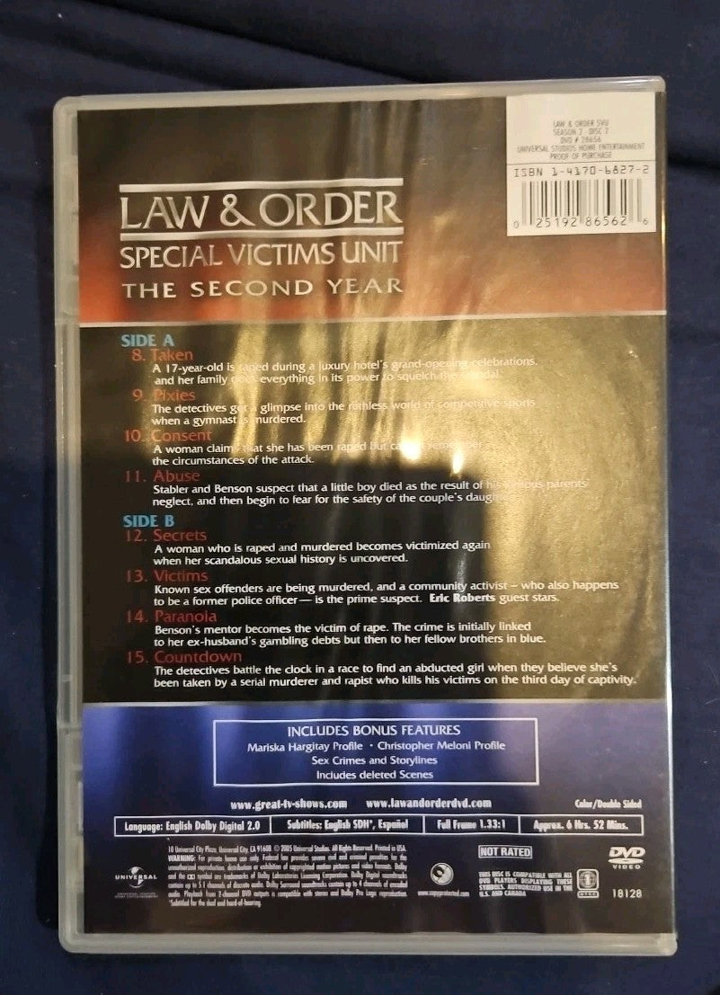 Law & Order: Special Victims Unit - The Second Year (DVD, 2005, 3-Disc Set)