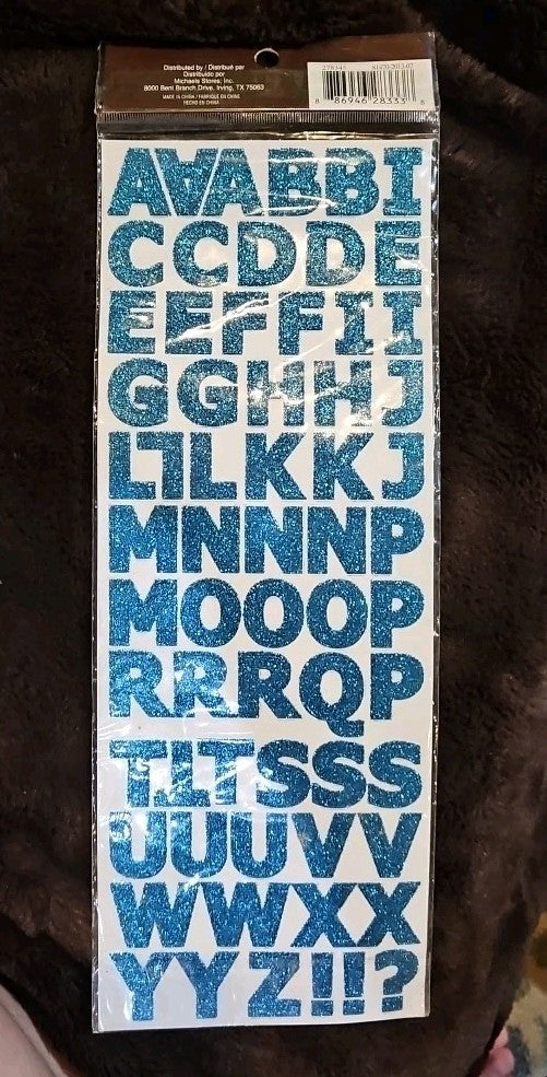 Blue Glitter 1" Aplhabet stickers x 2