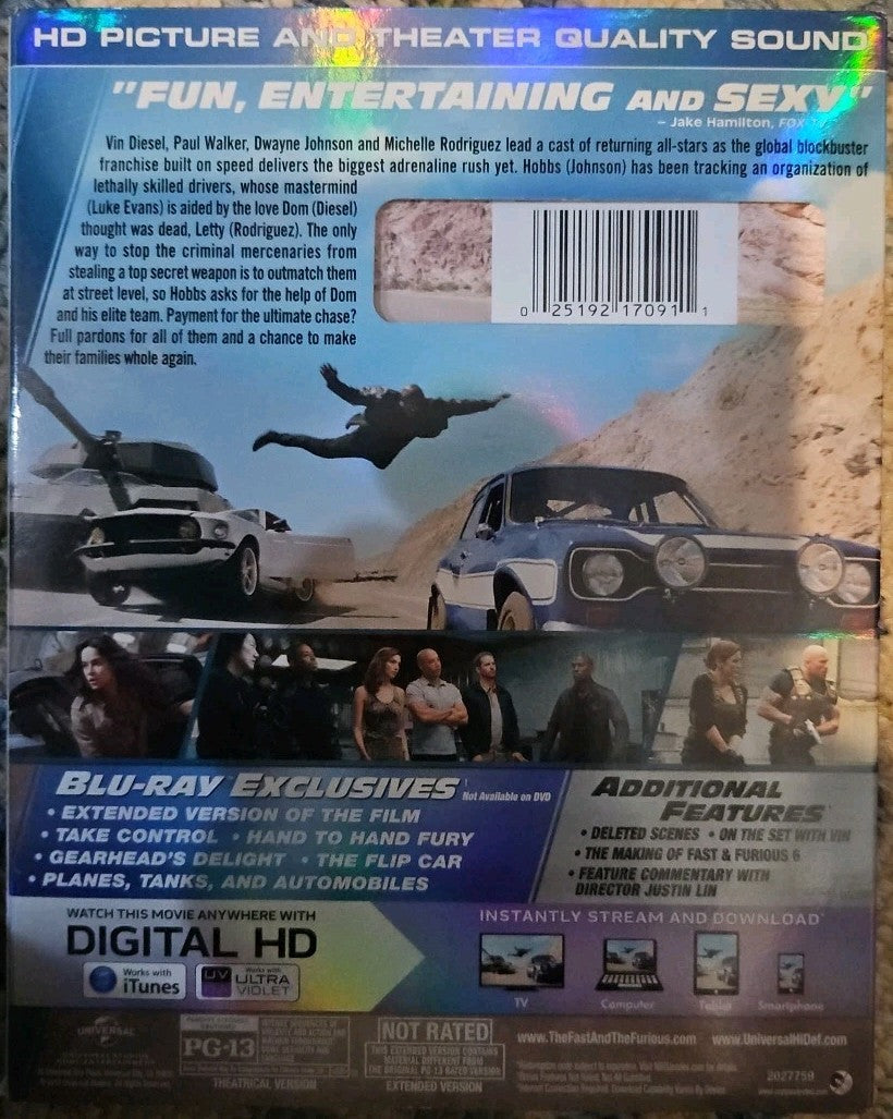Fast & Furious 6 (Blu-ray, 2013) New. No Digital Download