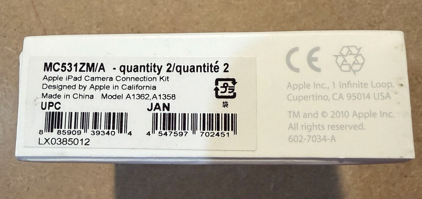 Apple iPad Camera Connection Kit MC531ZM/A Model A1362 A1358 OEM Genuine NEW