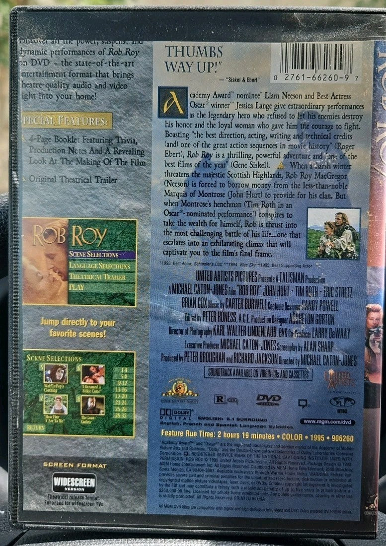 Rob Roy (DVD, 1995) Slim Case. Cropped Artwork. Tested