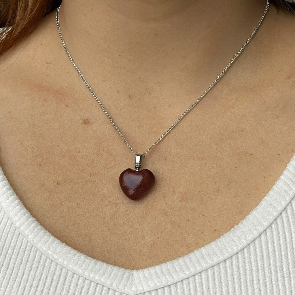 Natural Red Jasper Heart Pendant – Tested – 18" Gold Plated Chain