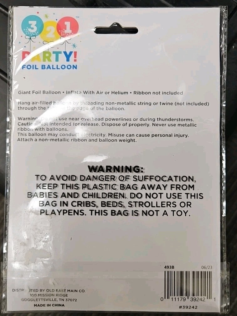 34" Giant Number "2" Foil Balloon For Use With Air Or Helium